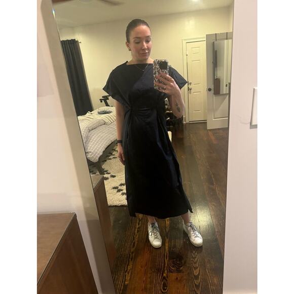 Plan C Dark Blue 100% Cotton Square Neck Button Up Back A-Line Dress Size 44 - Picture 14 of 14